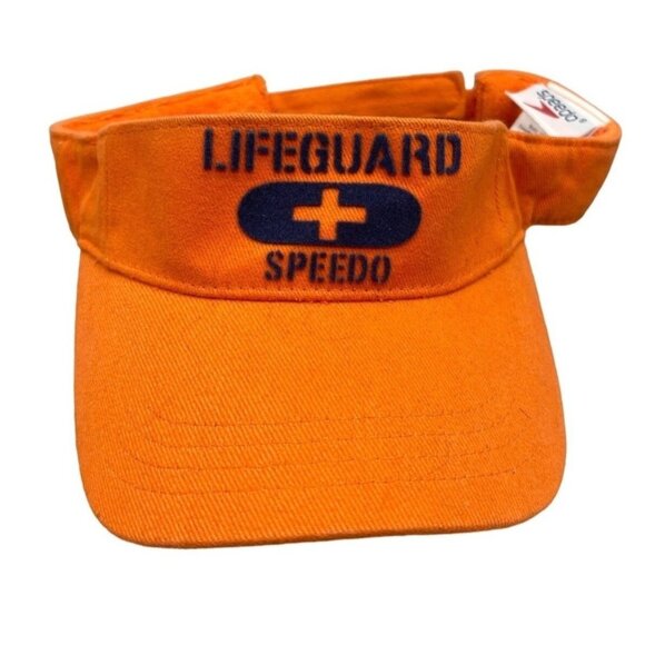 Speedo visor orange LIFEGUARD dark blue logo hook & loop one size back READ - Picture 1 of 5